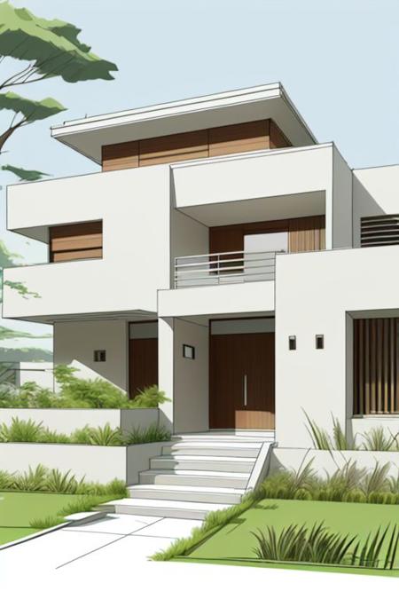 1 modern house architect sketch, grasses,  simple background, <lora:architect_v2:.7> step