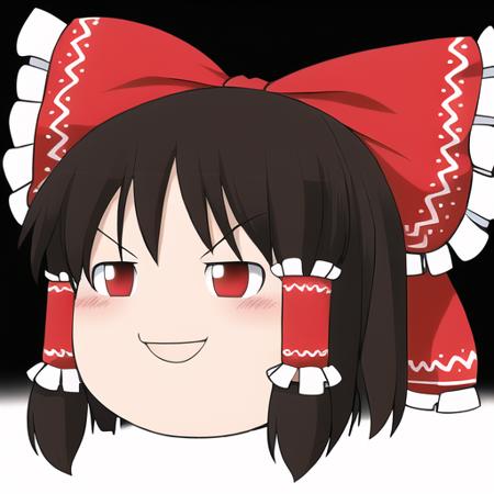 masterpiece, best quality,  <lora:22_yukkuri_lora:1>, yukkuri, hakurei_reimu, smug, white_background, full_body, small