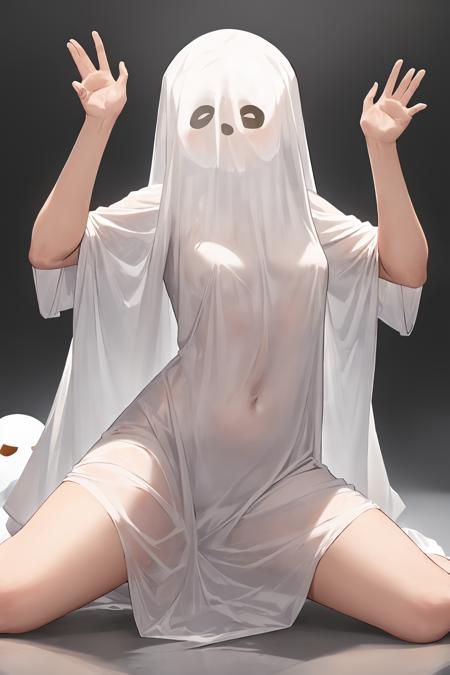 (ghost_costume:1.4),solo,small breasts,straddling,white background,no humans   faceless<lora:ghost_costume:1>