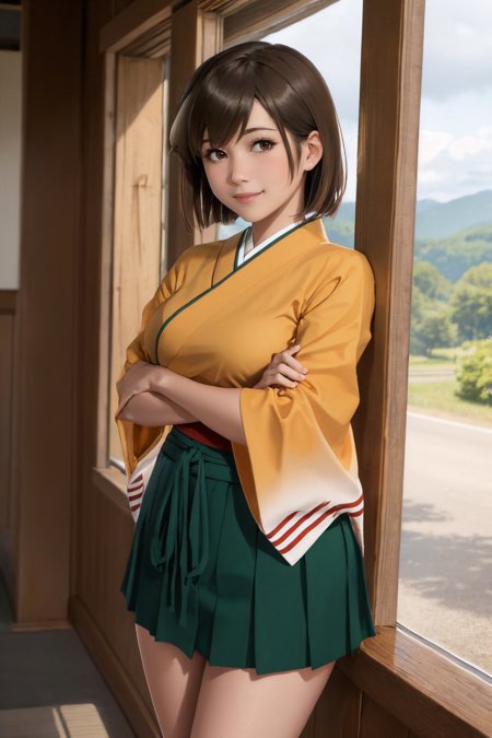 hiryuu one side up japanese clothes kimono wide sleeves hakama short skirt partially fingerless gloves
