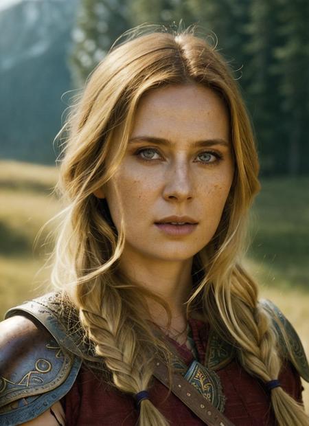A stunning intricate full color portrait of (sks woman:1) as (viking warrior), (barbarian),  epic character composition, by ilya kuvshinov, alessio albi, nina masic, sharp focus, natural lighting, subsurface scattering, f2, 35mm, film grain, <lora:locon_annedudek_v1_from_v1_64_32:1>