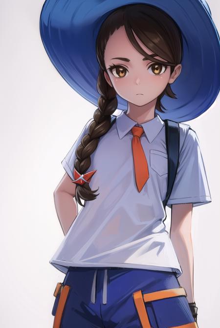 pokemonjuliana, <lyco:pokemonjuliana-lyco-nochekaiser:1>,
pokemonjuliana, braid, (brown eyes:1.5), brown hair, hair ornament, hairclip, side braid, single braid, swept bangs,
BREAK backpack, bag, black footwear, blue headwear, blue shirt, breast pocket, collared shirt, hat, kneehighs, naranja academy school uniform, necktie, orange necktie, orange shorts, pocket, school uniform, shirt, shoes, short sleeves, shorts, socks, striped, striped shorts, sun hat, white socks
BREAK looking at viewer, full body, (cowboy shot:1.5),
BREAK outdoors,,
BREAK <lyco:GoodHands-beta2:1>, (masterpiece:1.2), best quality, high resolution, unity 8k wallpaper, (illustration:0.8), (beautiful detailed eyes:1.6), extremely detailed face, perfect lighting, extremely detailed CG, (perfect hands, perfect anatomy),