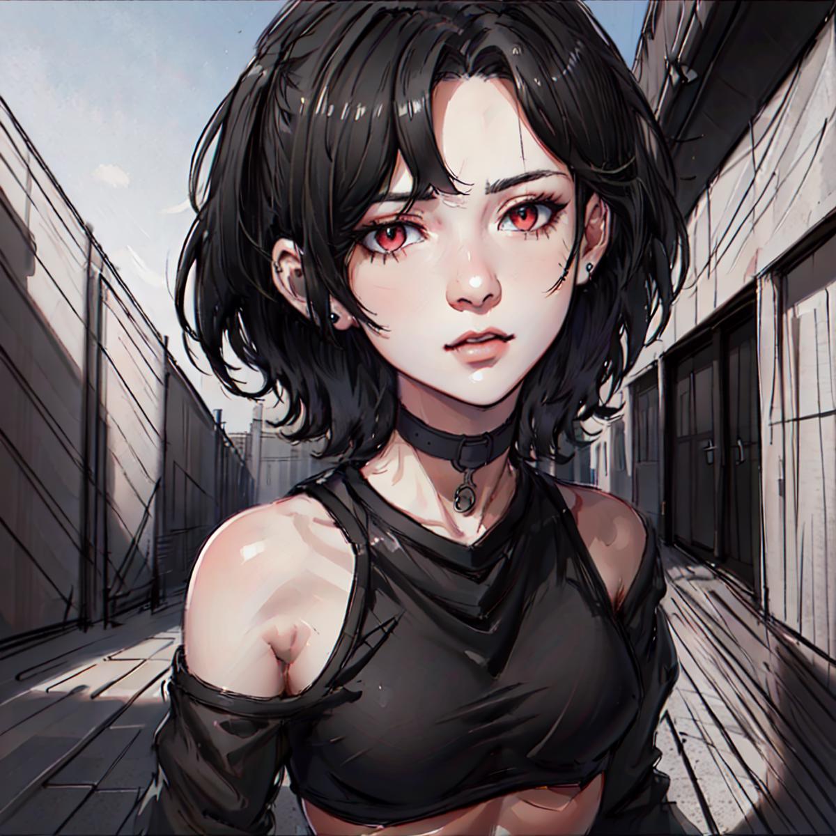 anime visual of a girl with short hair, dark atmosph