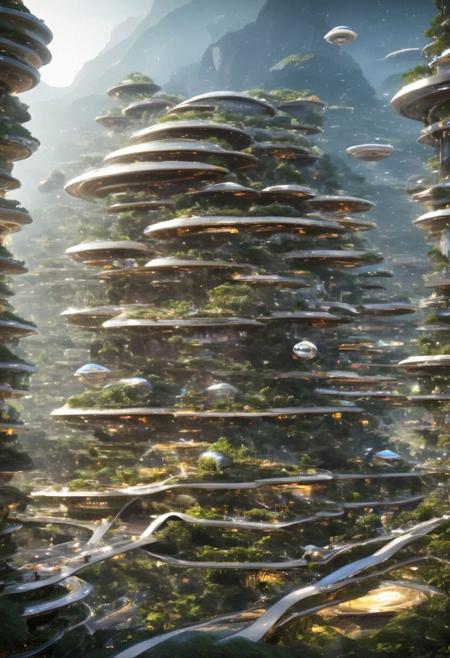 A new type of flying ship for sightseeing in the city of the future, 
Residents live in a sizable number of glass bubble capsules,
The alien colonial cities of the future look like towering ant nests built in Halfway underground in the Grand Canyon, glass dome, communications spire landmark, aircraft terminal, aerial mass transportation,
((The steel tower in the imperial capital of Star Wars, the Rubik's Cube and Golden Tower of the corporate headquarters in Blade Runner, The floating kingdom of Hayao Miyazaki's Castle in the Sky, the catacombs of Paris are full of skulls, Famous British architect Dream Detective)),
(futuristic:1.2), a huge military factory made of steel, glass, fog, sun, in the clouds, , futuristic military planes, moody tones, 
(real landscape:1.1), (blurred background:1.0), [buildings|vehicle|Crowd|buildings|trees|buildings|trees|vehicle|Crowd:0.7], (background, more_details:0.3) 
great lighting, stacked, vertical, futureskyline, Cyberpunk city, Office Building