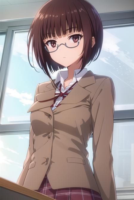 lunaminase, <lora:luna minase s2-lora-nochekaiser:1>,
luna minase, short hair, brown hair, (brown eyes:1.5), glasses, bob cut, under-rim eyewear,
BREAK skirt, school uniform, plaid, plaid skirt, shirt, white shirt, collared shirt, jacket, long sleeves, black jacket,
BREAK indoors, classroom,
BREAK looking at viewer, (cowboy shot:1.5),
BREAK <lyco:GoodHands-beta2:1>, (masterpiece:1.2), best quality, high resolution, unity 8k wallpaper, (illustration:0.8), (beautiful detailed eyes:1.6), extremely detailed face, perfect lighting, extremely detailed CG, (perfect hands, perfect anatomy),