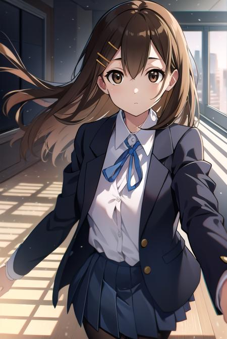 yuihirasawa, <lyco:yuihirasawa-LYCORIStest:1>,
yui hirasawa, (brown eyes:1.5), brown hair, hair ornament, hairclip, medium hair, (flat chest:1.2),
BREAK black pantyhose, blazer, blue jacket, blue ribbon, blue skirt, buttons, collared shirt, jacket, long sleeves, neck ribbon, pantyhose, pleated skirt, ribbon, sakuragaoka high school uniform, school uniform, shirt, skirt, white shirt, winter uniform,
BREAK looking at viewer,
BREAK indoors, classroom,
BREAK <lora:GoodHands-vanilla:1>, (masterpiece:1.2), best quality, high resolution, unity 8k wallpaper, (illustration:0.8), (beautiful detailed eyes:1.6), extremely detailed face, perfect lighting, extremely detailed CG, (perfect hands, perfect anatomy),