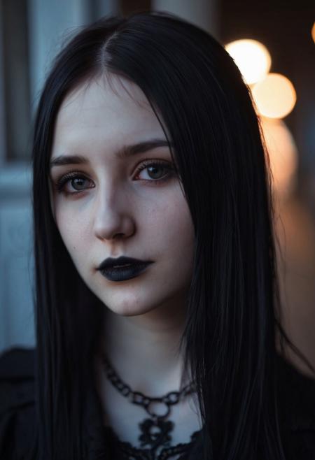 (((top-priority))), real-life, goth-girlfriend, split ambient twilight light, shallow focus, realistic shadows, ideal, vellus hairs, best image, best quality, depth of field, perfect composition