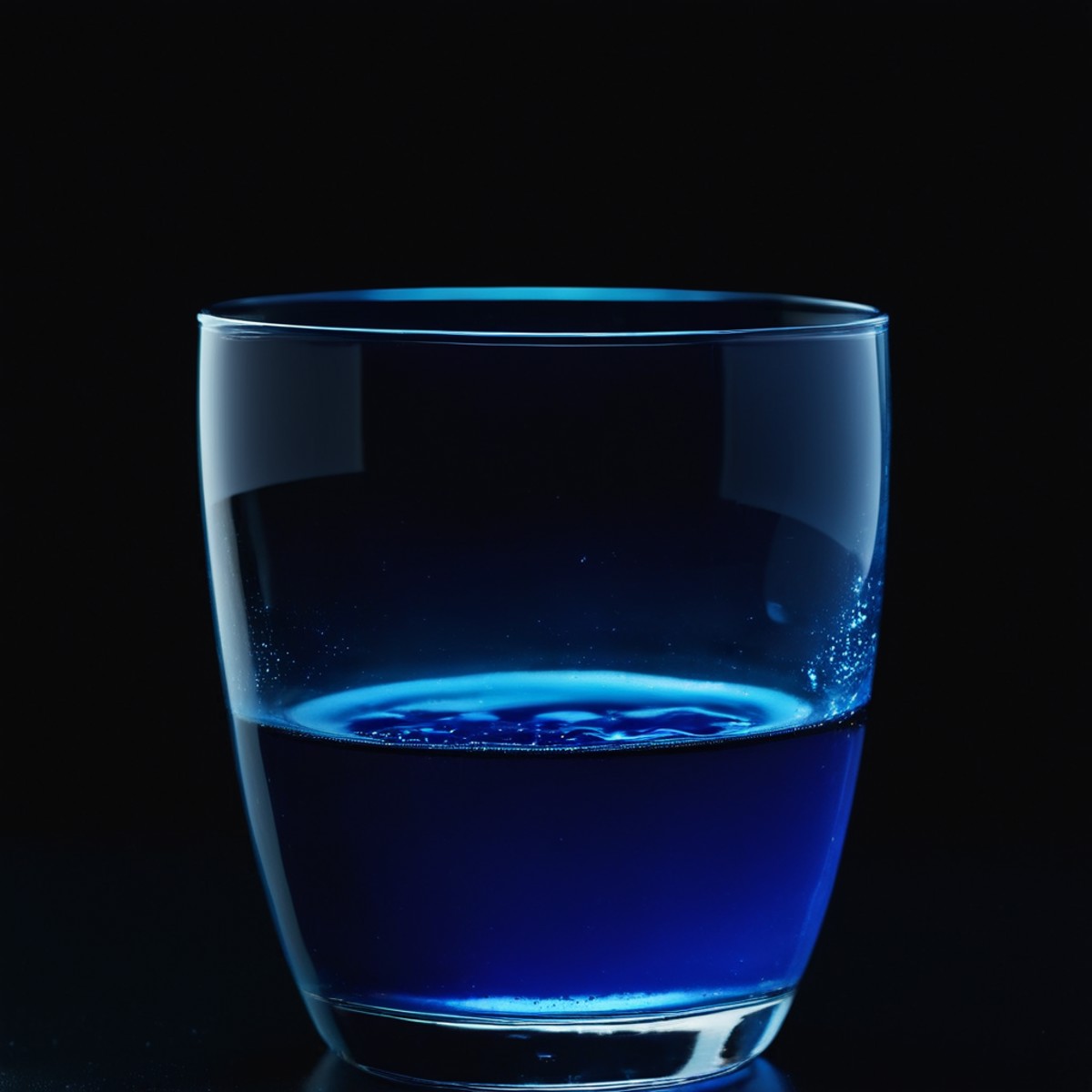 cinematic film still of  <lora:Ultraviolet lighting Style:1>
a blue liquid in a glass with a black background Ultraviolet ...
