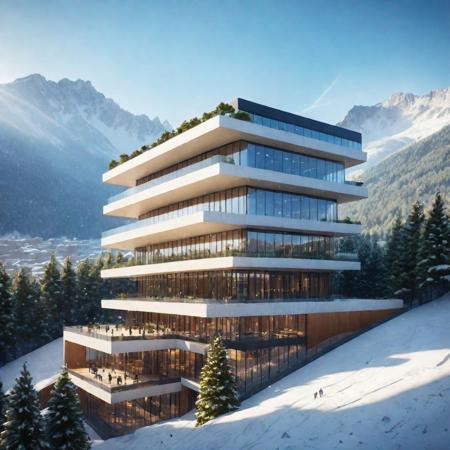 (Shopping malls, department stores, hotels and commercial offices in the snow-capped mountains and coniferous forest:1.3),  (avant-garde, future, reality, science fiction, photorealistic), (modern architecture:1.2), (Kan Kankavee:1.2), (David Alan Chipperfield CH:1.3), (Large Files, Ultra Realistic, 8K, 16k, FHD, HD, VFX, Perfect, Photography, composition, Architecture Sales Photography, Architecture Competition, Ultra High Resolution, Cinematography, High Resolution Image:1.1), (dramatic lighting, direct sunlight, ray tracing, clear shadow:1.1), (magnificent , Abstract Expressionism but extremely beautiful:1.2), [:traffic|windows|railing|stair|balcony|terrace|crowd|Sidewalk|vehicle|trees|equipment| detailed signal_details:0.7], [:marble|granite|lbrick|tile|metal|concrete|glass|foliage_material texture:0.7], (real landscape:1.1), (blurred background:1.0), [buildings|BREAK|trees|BREAK|Crowd|buildings|BREAK|trees|BREAK|Crowd|buildings|BREAK|trees|BREAK|Crowd:0.7], (background, more_details:0.3)
great lighting, void, clear, stacked, vertical