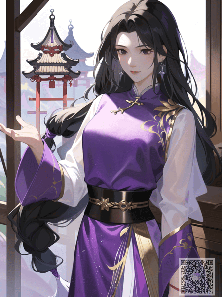 <lora:sowrd_and_fairy_linyueru_lora_v1.0:1> linyueru \(sword and fairy\), 1girl, solo, black eyes, detailed eyes, beautiful eyes, hair ornament, long hair, black hair, earrings, jewelry, medium breasts, purple dress, long sleeves, chinese clothes, purple clothes, purple footwear, upper body