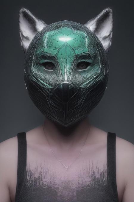 Photograph of a heist mask shaped like a wolf with horror design, metallic green and fluid silver like mercury, minimalistic blurry horror background, horror light 
 <lora:aidmaGlitchStyle-v0.1:0.75> glitch, flickering, digital, glitching
 <lora:SDXLFaeTastic2400:0.35>
 <lora:aidma-Image Upgrader-v0.1:0.4>