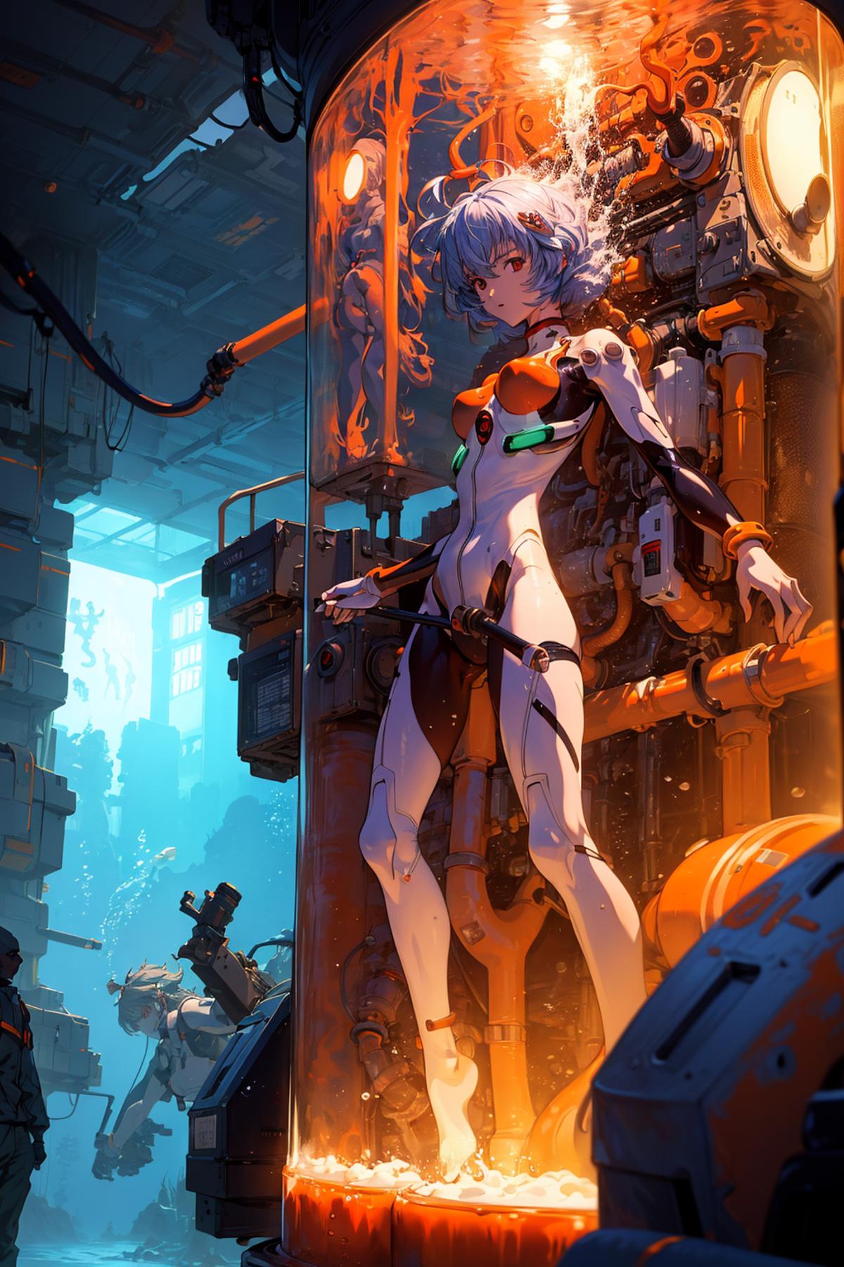 Anime Style Character Standing in Front of a Machine.