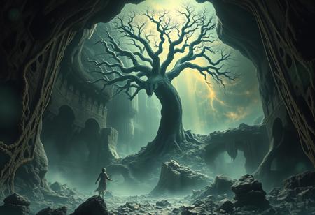 A universe inside a universe within mysteriously unknowable known in an unfathomable realm of fantastic creation inhabited by ancient shadows of a forgotten time beyond the gate of the gateless gate where life is limitless, light is shadow and shadow is light, eerie sense, horror, spark of the beginning, existence and nonexistence at once, ethereal, behold the end of the beginning, inglorious glory to the dark one, betrayal of the ancient order, beware the 7headed beast, destroyer of the old ways, bearer of the unbearable, nightmarish, archaic runes, tree aging backwards, breath of the gods, ruins of a place unimagined, extreme intricate detail, photorealistic, beyond epic scene, fate discarded, unseeable face of god, the end is the beginning, the beginning is the end, man arises as god dies, as above so below, as below so above, emerald tablet, thoth, guardian and saboteur of existence, hopeless hope, ghosts of the unborn, conception of the inconceivable, cosmic well of imperceptible perception, evil aura, infinite emptiness, pillars of void, overwhelming subtlety, abstract sacred geometry, beams of readiness without intention, gift of doom, despair of the ages, hidden secret warnings from dead gods, carved by the conductor of unholy loneliness of time incarnate, consumed by the night itself, beautiful tragedy of hellish discovery, unraveling mist of unreal reality, philosophers stone, proclaim the nameless name of collapsed eternity, infernal maleficium of glorious whore