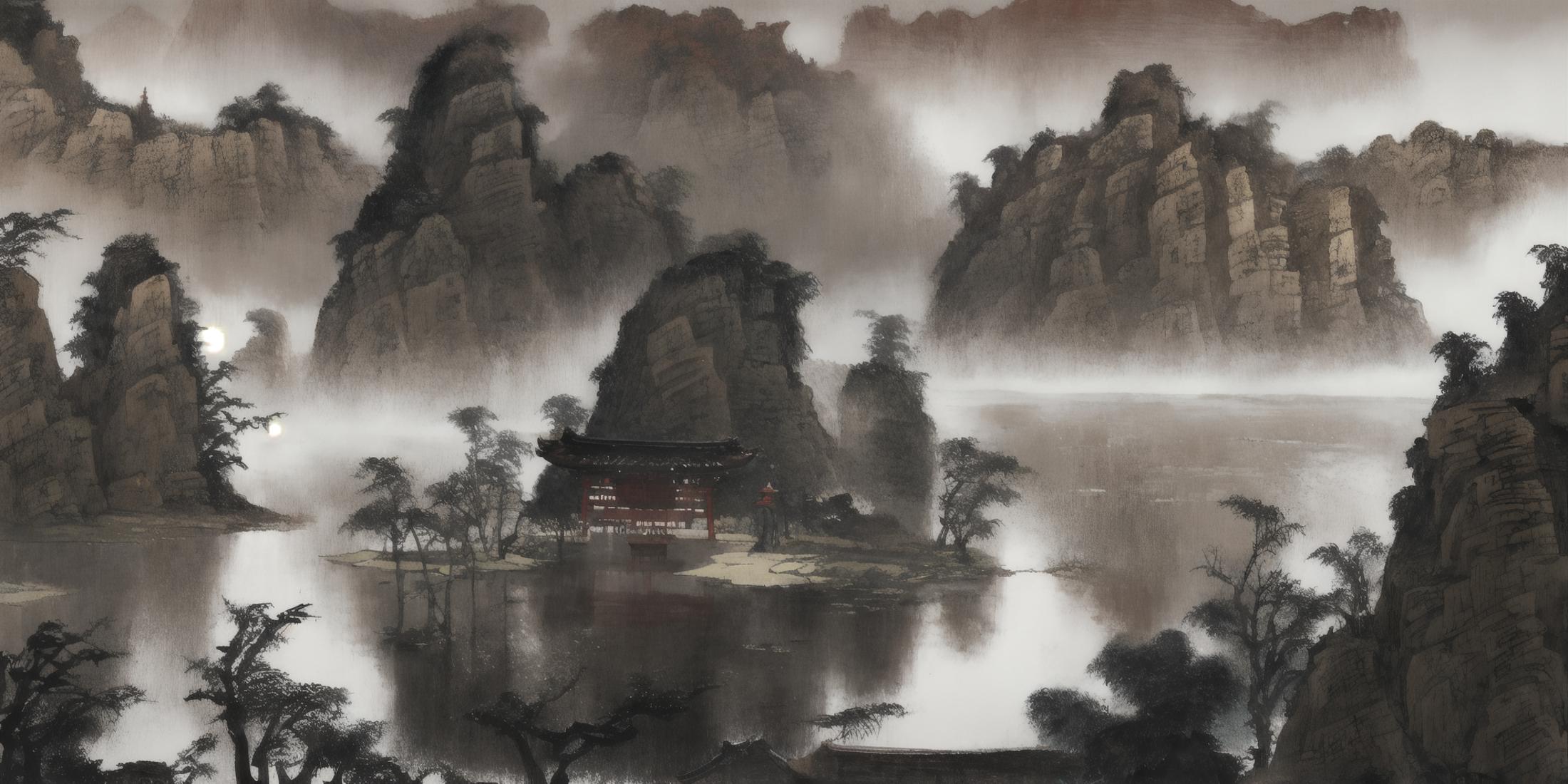 UIA illustration lora|Chinese feng shui ink landscape painting image by dotapickban