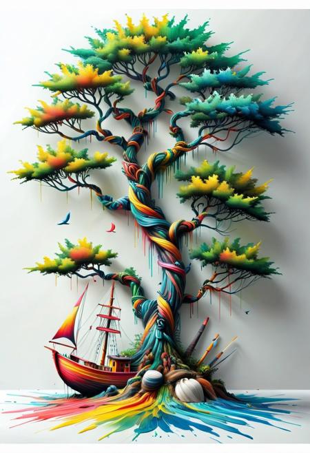 <lora:artfullyWHIMSICAL_SDXL_V1:1>, artwhmscl, romantic art, vibrant colors, sailor boat, tropical island  <lora:artfullyTREETTREET_SDXL_V1:1> Arttrttrt  <lora:Colorful_Paint_SDXL:0.5> mad-thrdpnt  <lora:Acrylic_Paint_Style_SDXL:0.5>