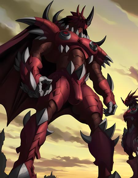 Dorbickmon Digimon no humans yellow eyes spikes horns dragon monster wings sharp claws tail single horn