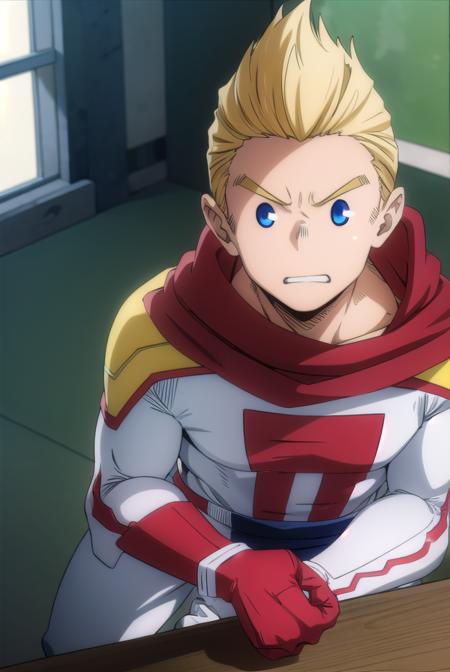 mirio, <lyco:mirio-lyco-nochekaiser:1>,
mirio, short hair, blonde hair, spiked hair,
BREAK gloves, boots, pants, cape, bodysuit, white footwear, red gloves, red cape, blue pants, superhero,
BREAK looking at viewer, upper body,
BREAK indoors, classroom,
BREAK <lyco:GoodHands-beta2:1>, (masterpiece:1.2), best quality, high resolution, unity 8k wallpaper, (illustration:0.8), (beautiful detailed eyes:1.6), extremely detailed face, perfect lighting, extremely detailed CG, (perfect hands, perfect anatomy),