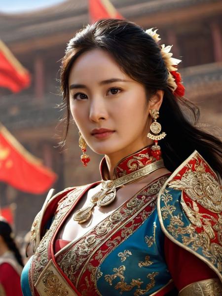 yangmi woman,beautiful,  masterpiece,highres, unity 8k wallpaper, a female general, photo realistic, 8k, concept art, low angle, high detail, sharp focus, scalaw, a portrait by Jamo Justice, H 704-5325 a. 44, rev 3, n and 758-1503_1258, shango86, k, digital artwork, concept art, high quality image image Hi Res 8K uhhh GeForce Now mo <lora:yangmi_XLL6e4_10:0.6>
