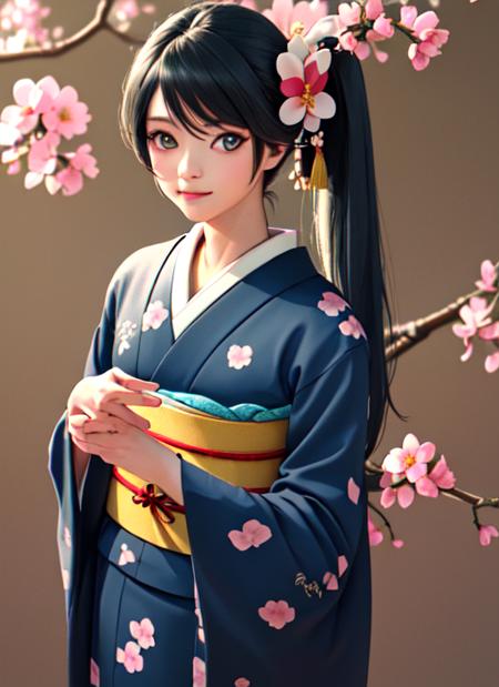Suzuno hair flower blue kimono, pattern
