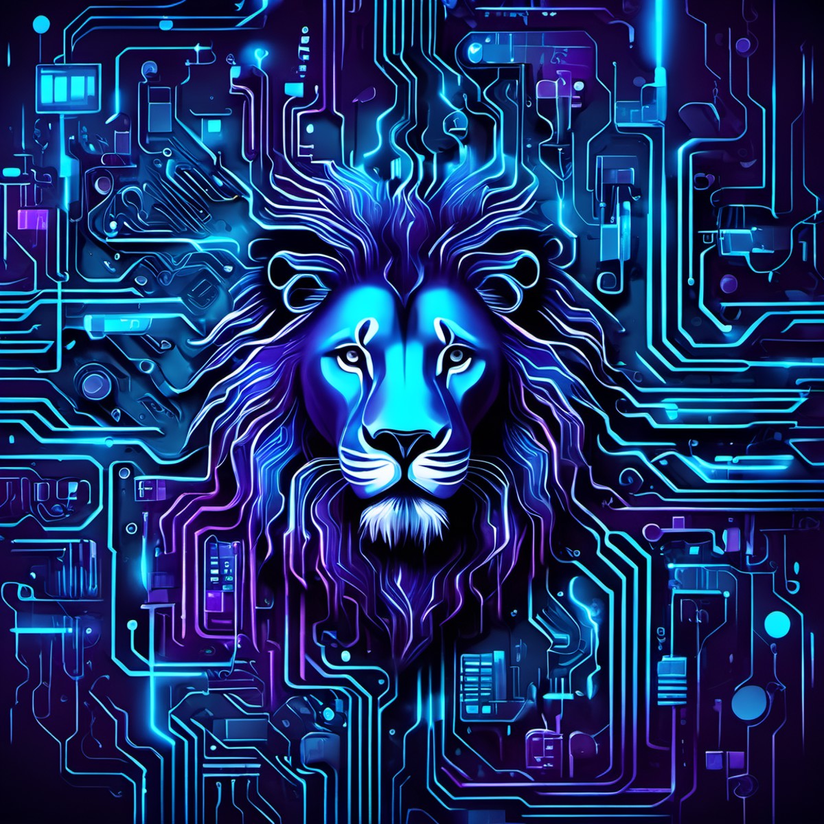 iccircuitart,blue and purple theme,lion,<lora:iccircuitart:1>