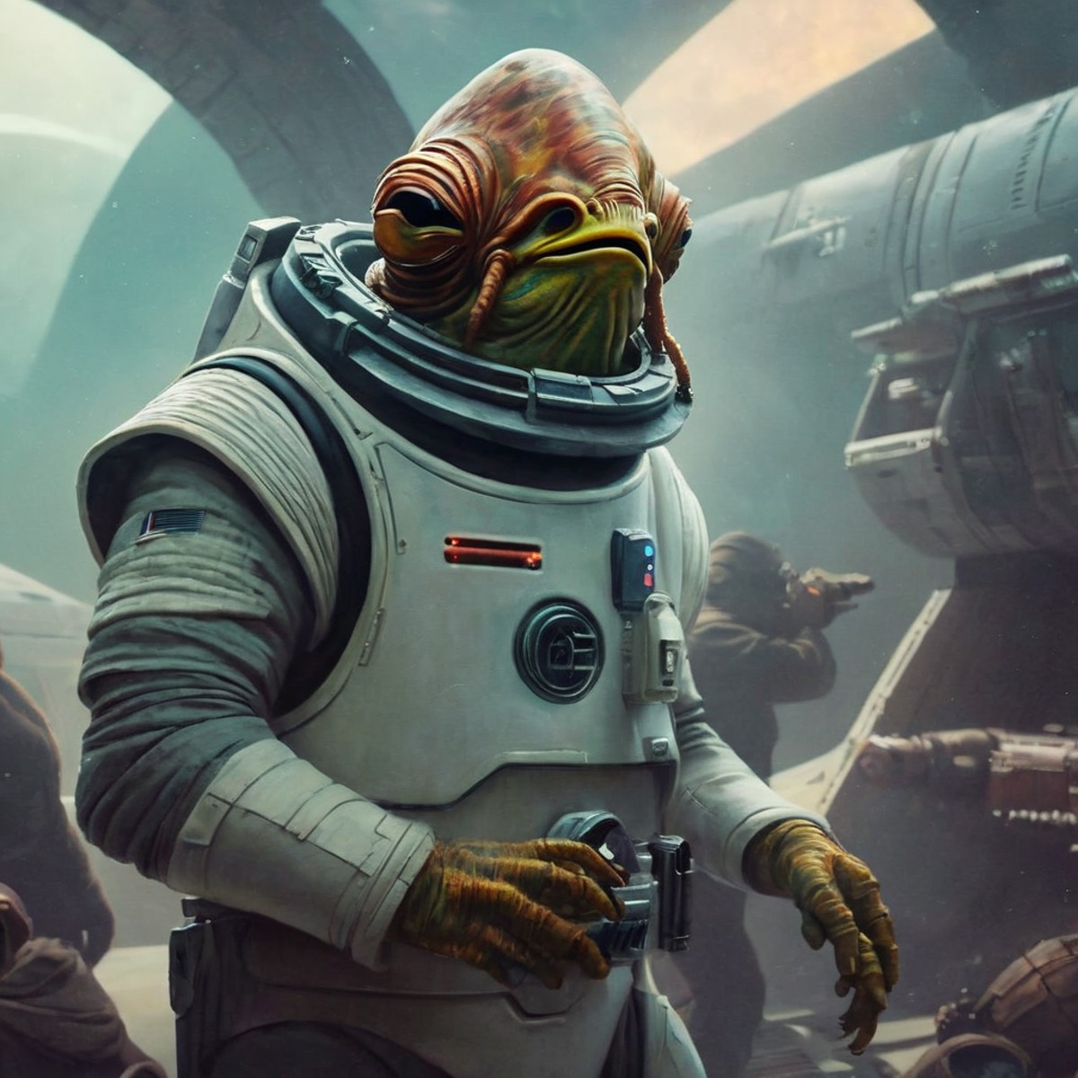 concept art of  <lora:Gial Ackbar:1.2>
Gial Ackbar a painting of a creature with a spacesuit In Star Wars Universe, digita...