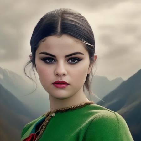 SelenaGomez, digital art, Grumpy tall Digital Age Girl as Bosnian Elf, Smoky Conditions, Fish-eye Lens, [art by Thurston Hopkins,art by Thomas Edwin Mostyn:9],  <lora:SelenaGomezSDXL:1>