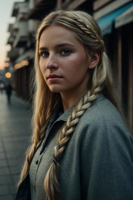 very buxom ukrainian woman, traditionally braided blonde hair, (((destroyed Donezk city background))), natural skin texture, sad, steadfast, proud, 24mm, 4k textures, soft cinematic light, adobe lightroom, photolab, hdr, intricate, elegant, highly detailed, sharp focus, ((((cinematic look)))), soothing tones, insane details, intricate details, hyperdetailed, low contrast, soft cinematic light, dim colors, exposure blend, hdr, faded