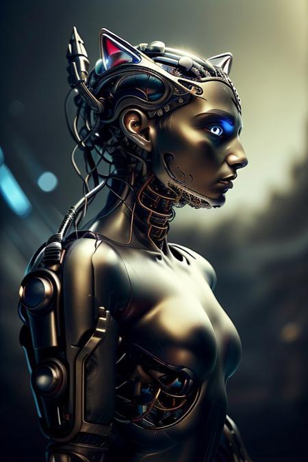 cinematic film still silverpulse, cyborg Cat, simple background, high quality, artistic, vibrant colors, detailed textures. futuristic sleek/glossy silver and blue glow, vibrant colors, detailed textures., Concept art, cyborg, background, vintage, modern, SilverPulse, <lora:SilverPulseMorphXL:0.8>, excellent composition, artistic, highly detail, holy, sunny, dynamic dramatic beautiful full taking . shallow depth of field, vignette, highly detailed, high budget, bokeh, cinemascope, moody, epic, gorgeous, film grain, grainy, front view,