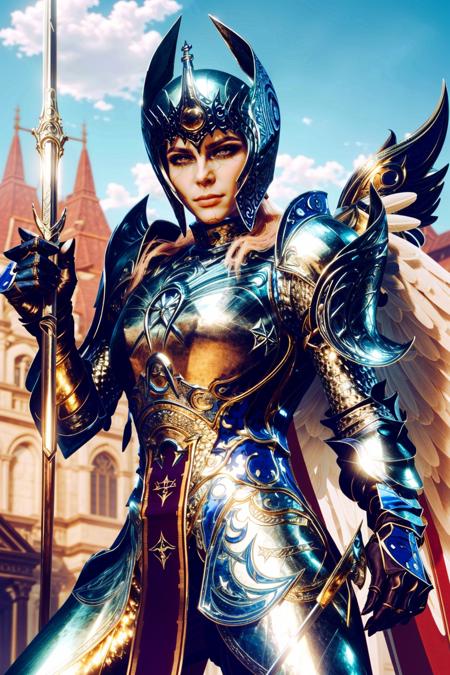 (masterpiece, best quality:1.3)
 <lora:epi_noiseoffset2:1> <lora:add_detail:0.7> <lora:BGDameAylin:0.8>
BGDameAylin, 1girl, solo, red eyes, holding, weapon, wings, sword, holding weapon, armor, heterochromia, holding sword, helmet, shoulder armor, gauntlets, pauldrons, breastplate, knight, full armor, gold armor