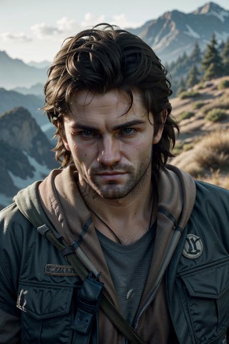 ((ultra detailed, masterpiece, best quality))
 <lora:DaysGoneDeek:0.8>
DaysGoneDeek, 1boy, solo, portrait, On a dramatic cliffside, rugged outdoor attire, windswept hair, overlooking a breathtaking landscape with an adventurous spirit