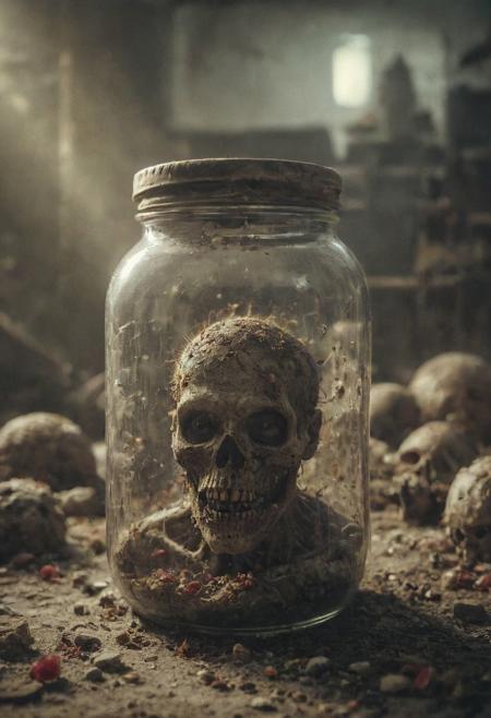 (a jar with an organic virus, laboratory biohazard in the background). As the aids hiv virus mutated with covid, it created a new zombie virus similar to the T-virus. This new virus, called the C-virus, makes people like gore, clowns, colorful things, aliens, feminization and vampire demons, etc. This makes people believe that cosmic horrors are real, however, they are just zombies of consumerism, resident evil in the style of David Cronenberg.
Wide range of colors., Dramatic,Dynamic,Cinematic,Sharp details Insane quality. Insane resolution. Insane details. Masterpiece. 32k resolution.
<lora:add-detail-xl:0.95> <lora:dvr-lnds-sdxl:0.3> dvr-lnds-sdxl <lora:MJ52:0.25> <lora:ral-apoctvisn-sdxl:0.3> ral-apoctvisn <lora:zavy-cntrst-sdxl:0.35> dark, chiaroscuro, low-key <lora:zavy-rmlght-sdxl:0.41> zavy-rmlght <lora:SDXLFaeTastic2400:0.225>