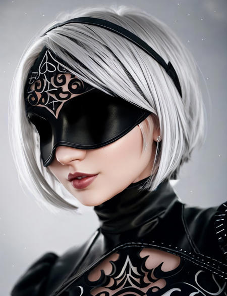 a woman, 2B, black blindfold, detailed, detailed dress, posing, by conor harrington <lora:2B:0.75>, (Artstation:1.3), (intricate:1.1), (elegant:1.1), (highly detailed:1.2), (great eye detail:0.7), (glowing eyes:0.5), (digital painting:1.2), (smooth:1.1), (sharp focus:1.2), (illustration:1.1), (3d:0.9), (3d_bacground:0.9), 8 k., ,"(intricate details:0.9), (hdr, hyperdetailed:1.2)