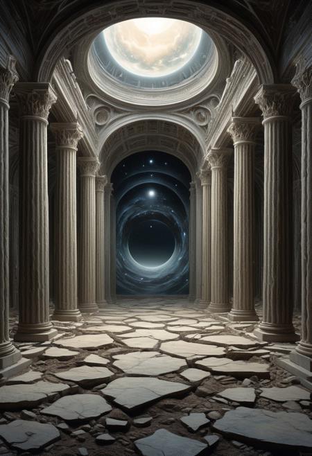 Irritating eternal endless emptiness of space fulfilled with the immense inexhaustible irresistible source of awe and horror, masterpiece, best quality, detailed, high quality, scenery, by xavier valls