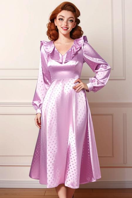 s4t1np1nk,long sleeves,satin dress,pink dress, frilly,
