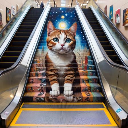 masterpiece, best quality, a escalator, cat, escalator-art <lora:escalator-art:0.7>