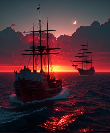 RED AT NIGHT, SAILORS DELIGHT, RED IN THE MORNING, SAILOR TAKE WARNING, Hyper detailed digital matte painting, beautiful landscape concept art, hyperrealism, 16k resolution, Cinema 4D, 8k resolution, trending on artstation, behance HD, a masterpiece, illustration render cinema octane x-particle HDR DLSR detailed sophisticated 16k Behance HD, Epic 3D Videogame Graphics, Intricately Detailed, refined, defined, follow negative prompts