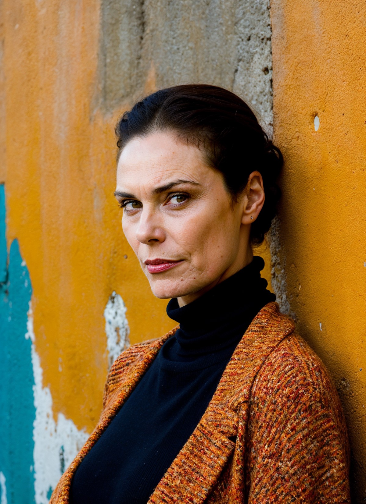 portrait of sks woman in San Francisco, at Alcatraz Island, by Flora Borsi, style by Flora Borsi, bold, bright colours, ((...