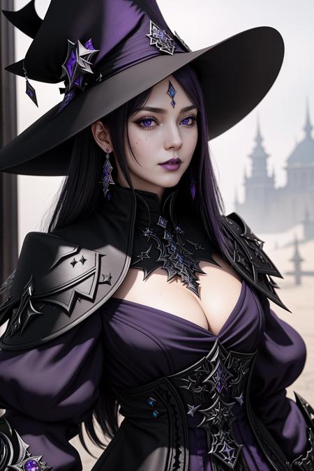 ((Masterpiece, best quality)), edgQuality,
edgBlkMage, a woman in a purple hat and dress , wearing edgBlkMage <lora:edgBlackMage:1>