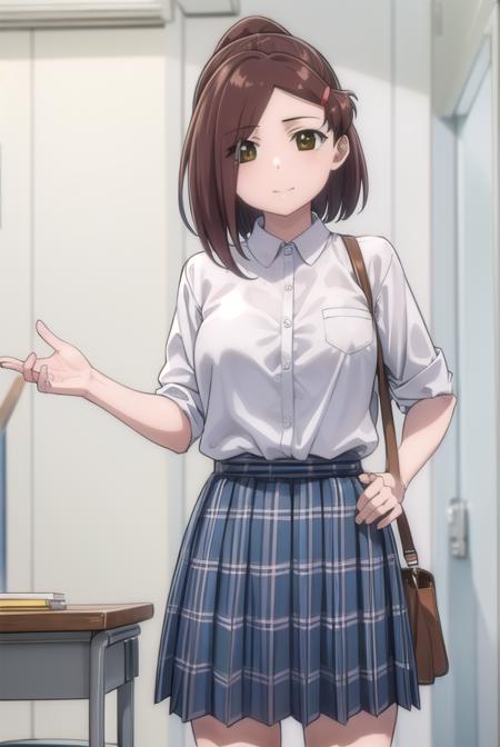 akosuminoe, <lora:ako suminoe ova-lora-nochekaiser:1>,
ako suminoe, short hair, brown hair, hair ornament, (brown eyes:1.5), ponytail, hairclip, smile,
BREAK skirt, shirt, school uniform, white shirt, socks, plaid, kneehighs, plaid skirt,
BREAK indoors, classroom,
BREAK looking at viewer, (cowboy shot:1.5),
BREAK <lyco:GoodHands-beta2:1>, (masterpiece:1.2), best quality, high resolution, unity 8k wallpaper, (illustration:0.8), (beautiful detailed eyes:1.6), extremely detailed face, perfect lighting, extremely detailed CG, (perfect hands, perfect anatomy),