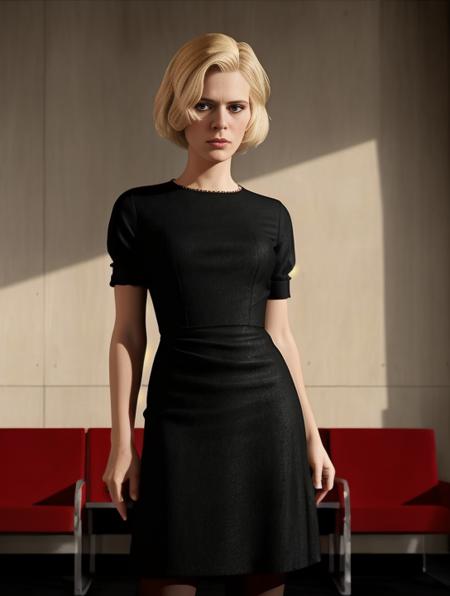 (absurdres, biggest quality, masterpiece) portrait of MIMSYFARMER wearing a black dress, short haircut, playing guitar, trending in artstation, 20 years old, breathtaking, gorgeous, intrincate, detailed, perfect facial simmetry, beautiful