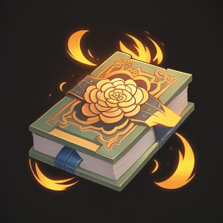 a book,flowers,Chinese style,feather,reasonable structure, black
bottom, high definition, game icon,
(2d ),black background <lora:loraring:0.4>