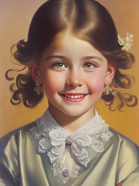 style John Singer Sargent , cheerful, happy, girl 4 years old , style with magic glow, symmetrical, very detailed eyes, beautiful lips, without headgear, beautiful hairstyle , clearly drawn lines, beautiful background, Ultra realistic photorealistic , Emile Munier stil, Alberto Vargas stil, no text