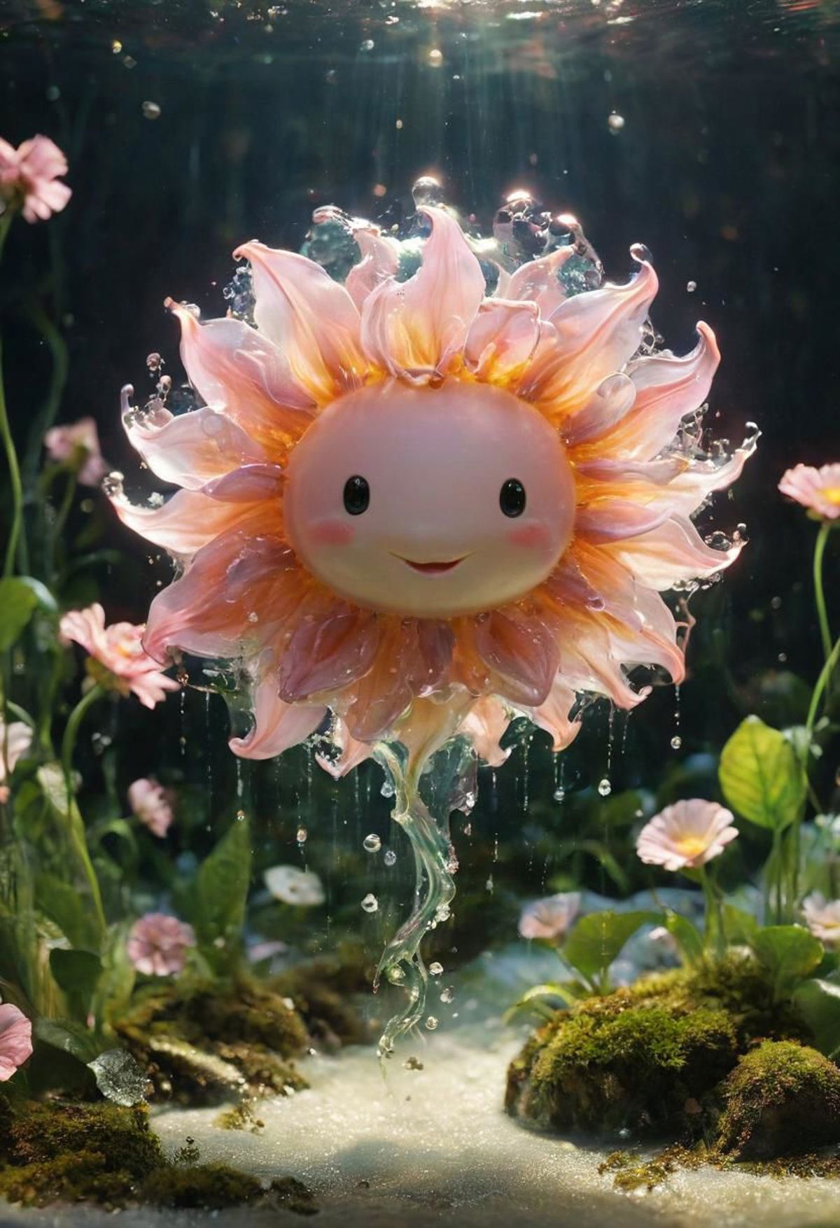 A Pink Flower with a Smiling Face in the Middle.