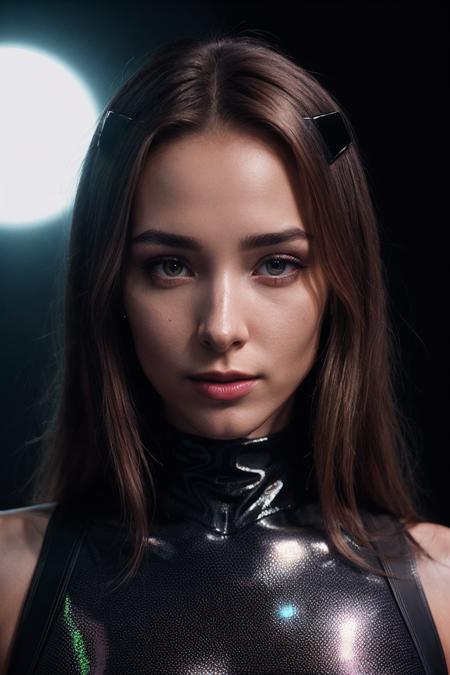 KellyC_SoloTI_v1,
(In a sleek metallic bodysuit, with holographic accessories, for a futuristic and avant-garde look), (A virtual realm at twilight, with surreal landscapes and shifting realities, glowing orbs floating in the ether, otherworldly atmosphere:1.3), (seductive:1.3),(analog, cinematic, film grain, hazy atmosphere, cinematic shot:1.3),
 <lora:add_detail:0.6>, PA7_Portrait-MCU,