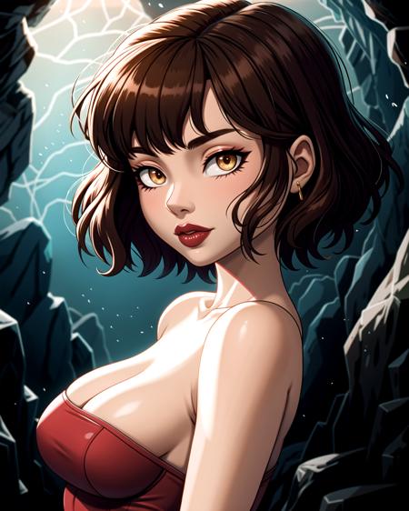 ((masterpiece), best quality, high quality, professional quality, highly detailed, highres, perfect lighting, natural lighting), portrait, dark, ferocious werewolf, Fair Skin, Brunette with side-swept bangs and a layered bob cut, plum velvet lipstick, with a lightning strike in the background,time-bending, cutting-edge laboratory, A frigid ice world with sprawling glaciers and vast underground oceans, harboring unique aquatic life., Underground Colony, phoenix, troll,Generate an incredible, best quality work of art, Goddess of the dawn, dressed in golden hues and surrounded by light, Femme fatale, Short, Thin, Oval Face, Fair Skin, Chestnut Hair, amber Eyes, Short Nose, Thick Lips, Receding Chin, Shoulder-Length Hair, Coarse Hair, Short Afro, small breasts, , lavender matte lipstick, modernism oil painting, gorgeous, Underwater, Photorealistic