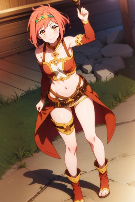 <lora:CREATED_ANIME_ShingekiNoBahamut_nina_v01_5nina_15reg_auto:0.8>nina \(shingeki no bahamut\), adventure outfit, belt, headband, navel, smile, full body, amber_eyes, 64K, f1.2, 800mm, UHD, dynamic lighting, anime screencap