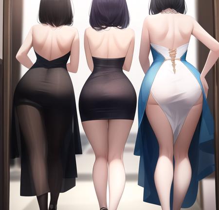 group,back view,beauty,dress,