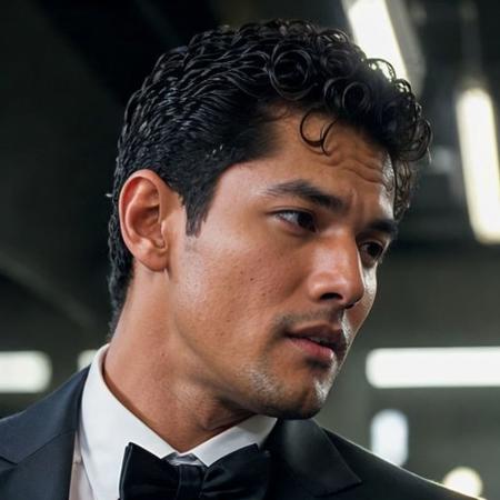 DSLR photo of davidmendoza person using a tuxedo.face side portrait.in blade runner.daylight.professional photography.high resolution.detailed photo.RAW.still film.f/16.uhd.hdr.4k <lora:davidmendoza_66600:1>