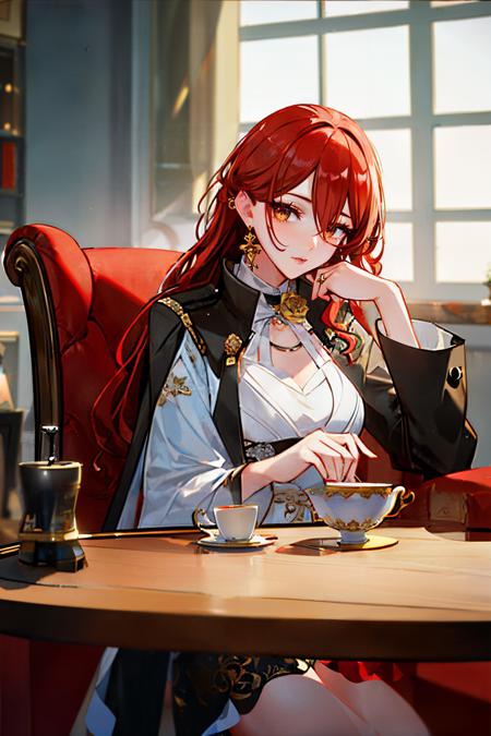 <lora:bengtie_jizi_v1.0>,jizi\(character\),upper body,sideways,table,teacup,sunlight,window,best quality,masterpiece,illustration,extremely detailed,CG,unity,8k wallpaper,Amazing,finely detail,masterpiece,best quality,official art,extremely detailed CG unity 8k wallpaper,absurdres,incredibly absurdres,ultra-detailed,highres,(ulzzang-6500:0.5),(pureerosface_v1:0.5),