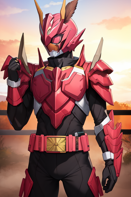 dog, pheasant, black armor, pink armor, helmet, tokusatsu, belt, solo